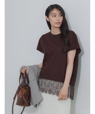 Te chichi 【接触冷感/マシンウォッシャブル】レースヘムTシャツ《2026 SUMMER LOOK item》 ブラウン