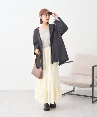 earth music&ecology メロー切替フレアスカート Ivory