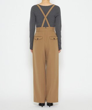 uncrave 【防しわ・UVカット・洗濯機洗い可】バルキーツイル ワイドパンツ(サスペンダー付き)（uncrave STANDARD） キャメル