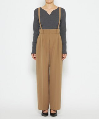 uncrave 【防しわ・UVカット・洗濯機洗い可】バルキーツイル ワイドパンツ(サスペンダー付き)（uncrave STANDARD） キャメル