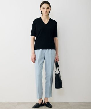 ICB L 【先行予約・WEB限定カラーあり】 シンセティックハイゲージ 半袖Vネックニット ブラック