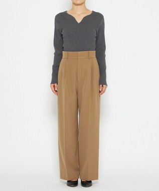 uncrave 【防しわ・UVカット・洗濯機洗い可】バルキーツイル ワイドパンツ(サスペンダー付き)（uncrave STANDARD） キャメル