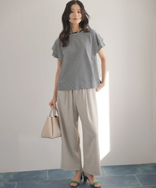 組曲 S GIZAコットンドルマンスリーブ Tシャツ ネイビー×オフ系2