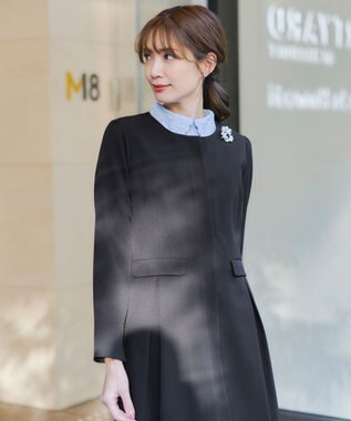 Tiaclasse 【ダブルストレッチ・洗える】ノーカラーAラインコート ブラック