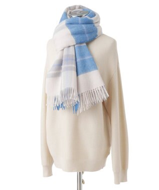 MOONBAT MACKINTOSH PHILOSOPHY ウール100%超大判チェックポンチョストール/幅70cm サックスブルー