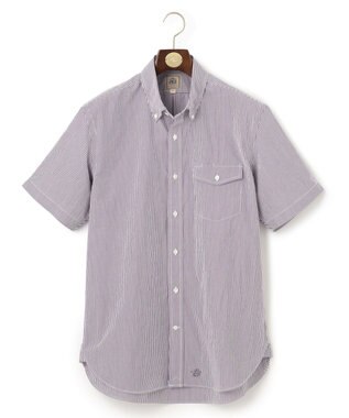 J.PRESS MEN 【クールマックス】サッカーストライプ／マイクロギンガムチェック シャツ/B.D パープル系1