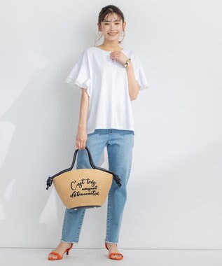 組曲 【汗ジミ防止・撥水】GIZAプレーティング天竺袖フリル カットソー アイボリー系