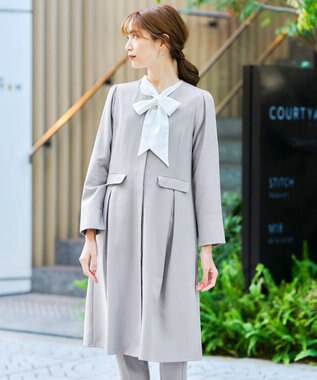 Tiaclasse 【ダブルストレッチ・洗える】ノーカラーAラインコート グレー