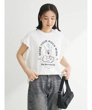 Green Parks ・ＤｏｕｂｌｅＦｌａｇｓ　フリルショルダープリントＴＥＥ Off White