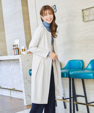 Tiaclasse 【ダブルストレッチ・洗える】ノーカラーAラインコート アイボリー