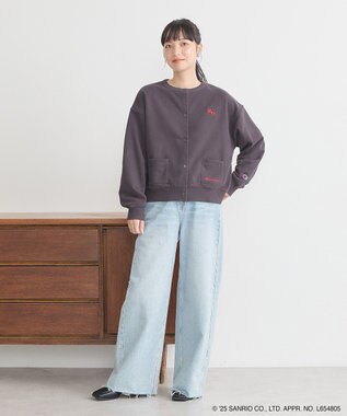 earth music&ecology チャンピオン　ハローキティ×ｅｍａｅ裏毛カーディガン Charcoal Gray