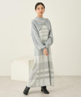 earth music&ecology Ｓｅｔ２点ショートニット＋チェックワンピース Gray