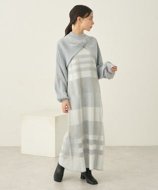 earth music&ecology Ｓｅｔ２点ショートニット＋チェックワンピース Gray