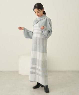 earth music&ecology Ｓｅｔ２点ショートニット＋チェックワンピース Gray