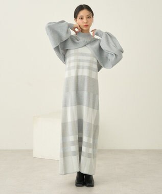 earth music&ecology Ｓｅｔ２点ショートニット＋チェックワンピース Gray