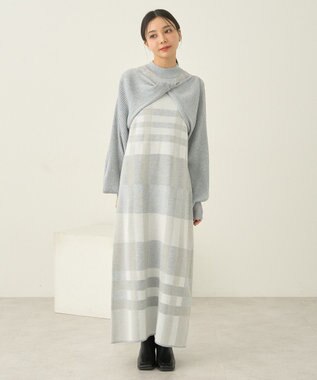 earth music&ecology Ｓｅｔ２点ショートニット＋チェックワンピース Gray