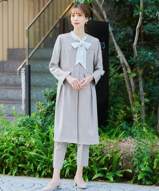 Tiaclasse 【ダブルストレッチ・洗える】ノーカラーAラインコート グレー