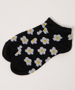 WEGO 総柄フラワーショートソックス ブラック