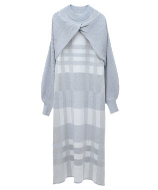 earth music&ecology Ｓｅｔ２点ショートニット＋チェックワンピース Gray