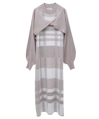 earth music&ecology Ｓｅｔ２点ショートニット＋チェックワンピース Beige