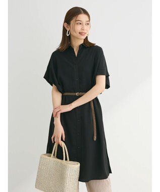 Green Parks ＳＥＴ２点　合皮ベルト＋ミディシャツワンピース Black