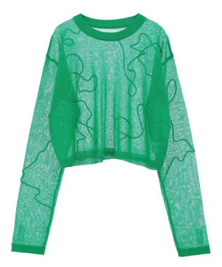 Green Parks ・ＡＮＤＳＥＡＲＣＨ　コード刺繍シアーニット Green