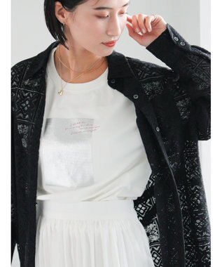 Te chichi 箔プリントロングTシャツ オフホワイト