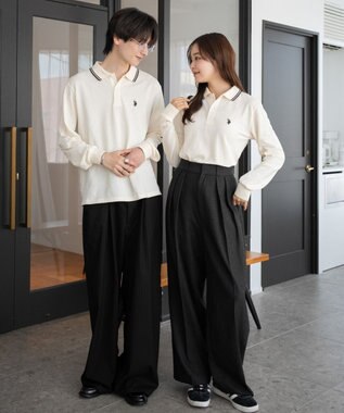 WEGO 【25年秋冬新作/ユニセックスITEM/SMLサイズ展開】別注USPOLOラインポロシャツ（長袖） ホワイトアイボリー