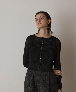 GRACE CONTINENTAL ラメリブシアーニットカーディガン ブラック