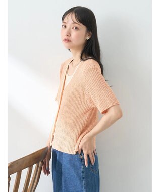 earth music&ecology バイカラーＶネックカーディガン Pink Beige