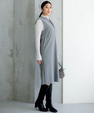 組曲 S 【パール釦付き】 ウールライクジャンパースカート ライトグレー系
