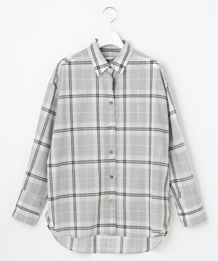 自由区 L 【セット可/洗える】オータムチェック ドロップショルダー ブラウス ライトグレー系4
