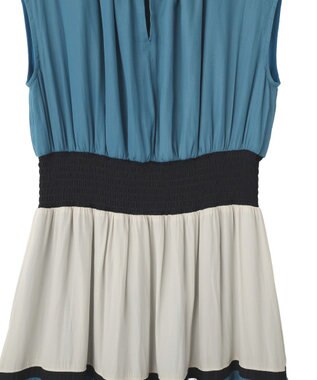 YECCA VECCA マルチカラーシャーリングワンピース Blue Green