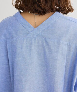 Green Parks 綿麻混Ｖネックオーバーサイズシャツ Sax