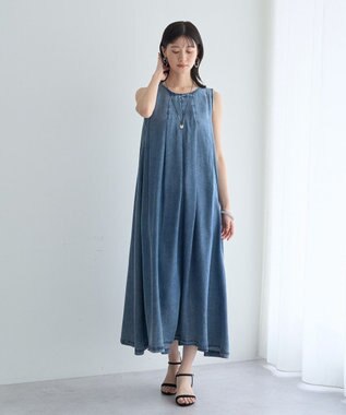 YECCA VECCA バイオ加工ヴィンテージデニムタックワンピース Indigo