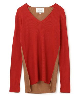BEIGE， LA MONNAIE / Vネックニット Red×Camel