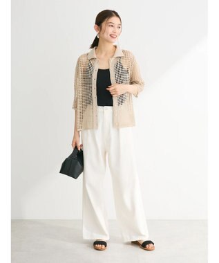 Green Parks メッシュ編み襟付きカーディガン Ecru