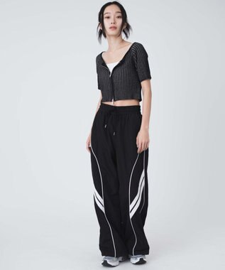 WEGO 【ウエストゴム】パイピングトラックパンツ ブラック