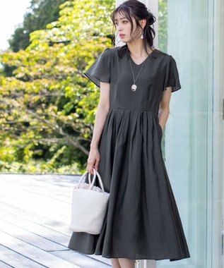 Tiaclasse 【洗える】大人上品なシアータックワンピース チャコールグレー