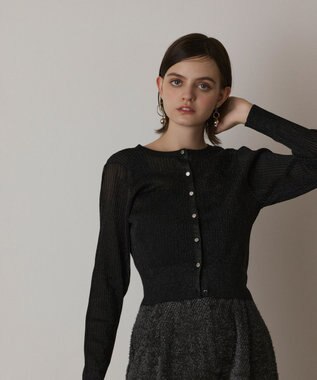 GRACE CONTINENTAL ラメリブシアーニットカーディガン ブラック