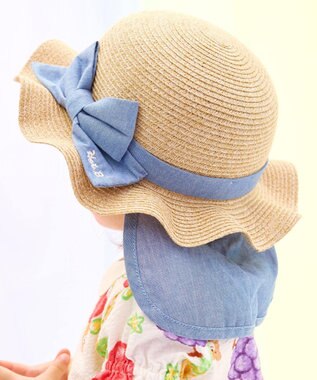 MIKI HOUSE HOT BISCUITS 【48-54cm】 麦わら風 リボン付きハット ベージュ