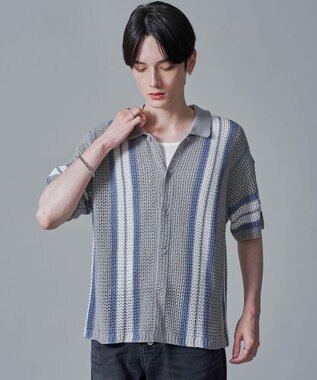 WEGO ラインニットシャツ（SS） ライトグレー