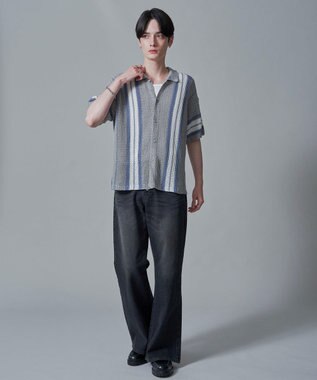 WEGO ラインニットシャツ（SS） ライトグレー