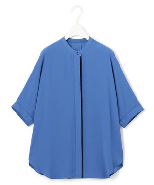 ICB L 【新色追加・接触冷感・UVケア・速乾・洗える】BackSatinAmunzen 5分袖バンドカラーブラウス ラピスラズリ系