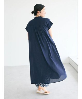 CRAFT STANDARD BOUTIQUE インド綿バンドカラーワンピース Navy
