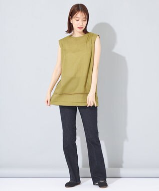 SHARE PARK LADIES 【洗える】ウォッシャブルリネン　ノースリブラウス マスタード