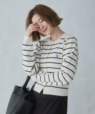 WEGO 【26年春新作】別注USPOLOケーブルニットカーデ ホワイトボーダー