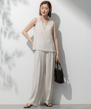 23区 【接触冷感/UVカット/吸水速乾】ストレッチジョーゼット ワイド パンツ ベージュ系