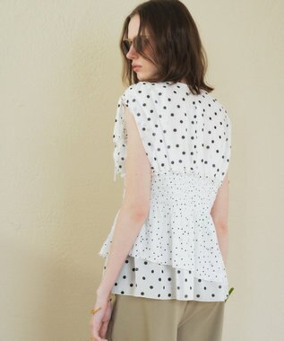 YECCA VECCA ドットMIXシャーリングブラウス Off White