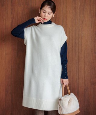 組曲 S 【WEB限定】チュニック丈ニットワンピース アイボリー系